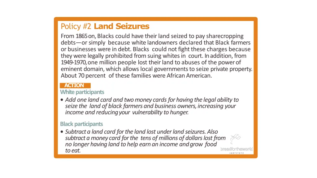 policy 2 land seizures from 1865 on blacks could 1