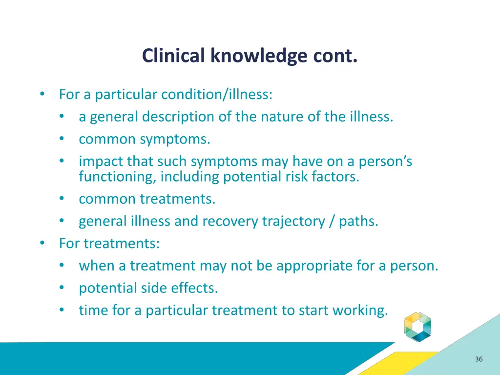 clinical knowledge cont