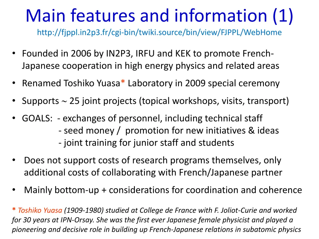 main features and information 1 http fjppl in2p3
