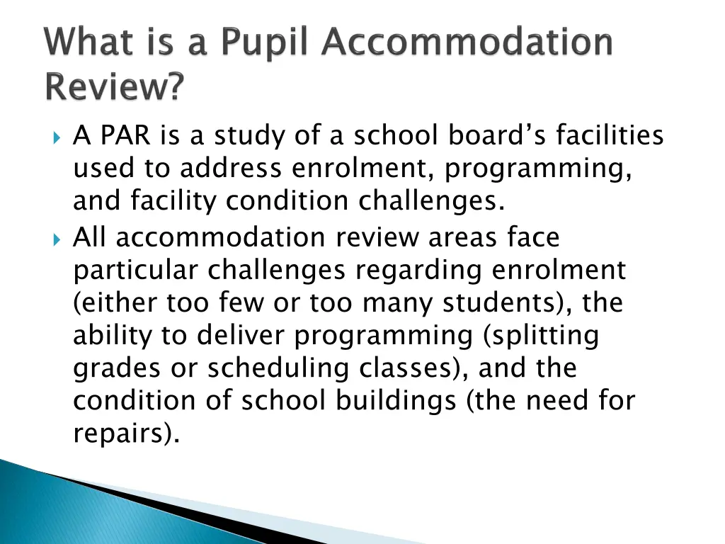 a par is a study of a school board s facilities