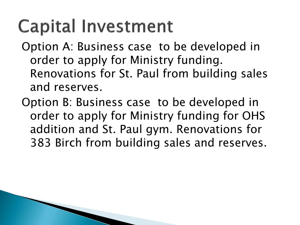option a business case to be developed in order