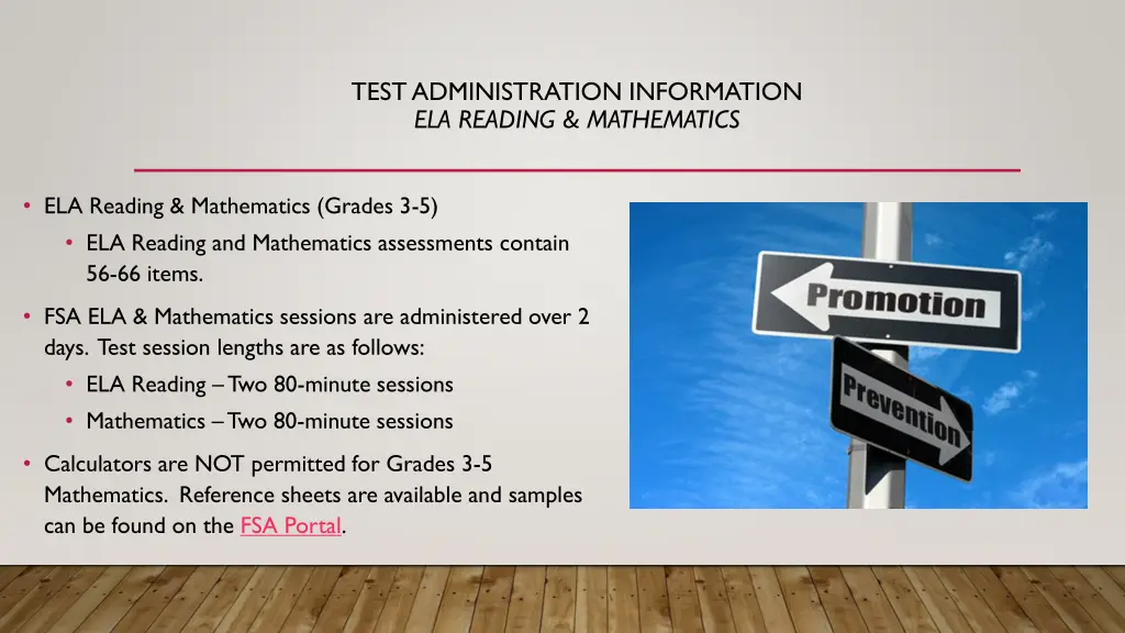 test administration information ela reading