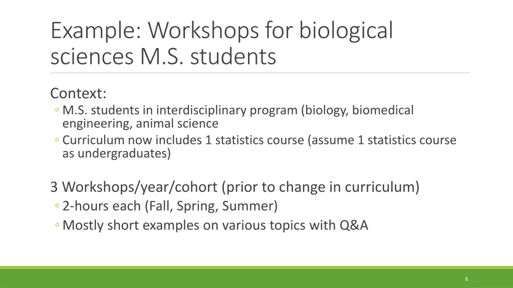 example workshops for biological sciences