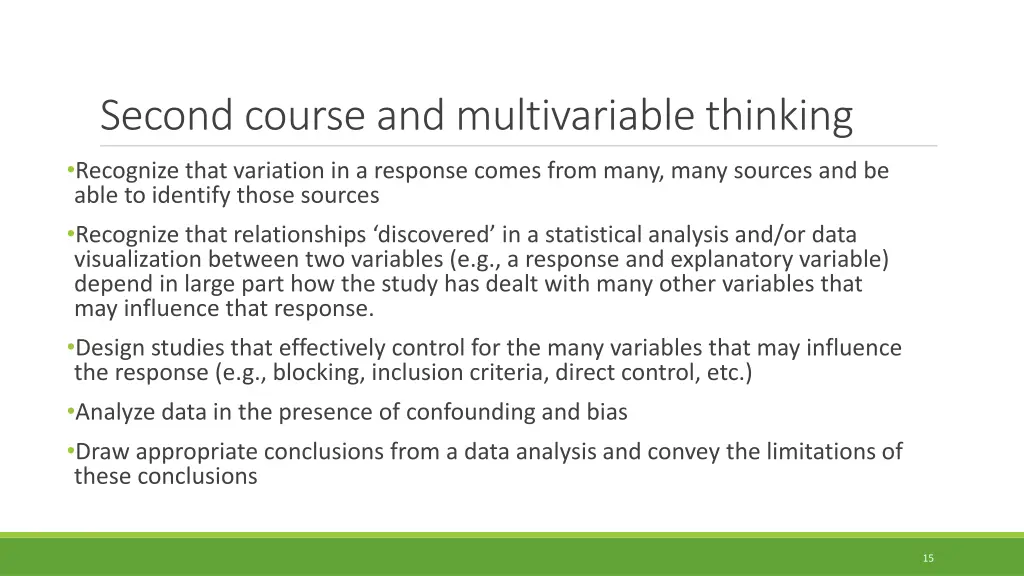second course and multivariable thinking