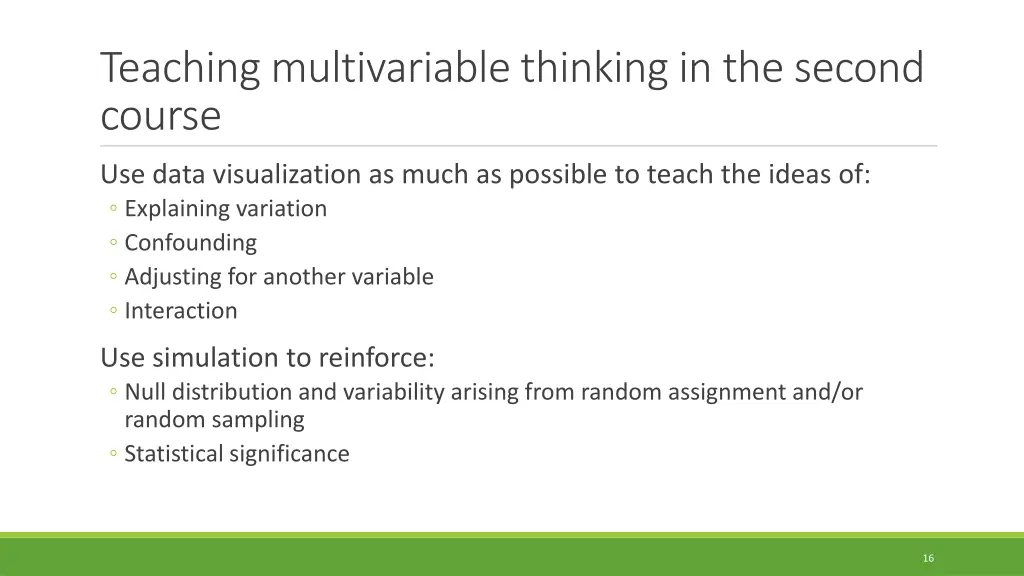 teaching multivariable thinking in the second
