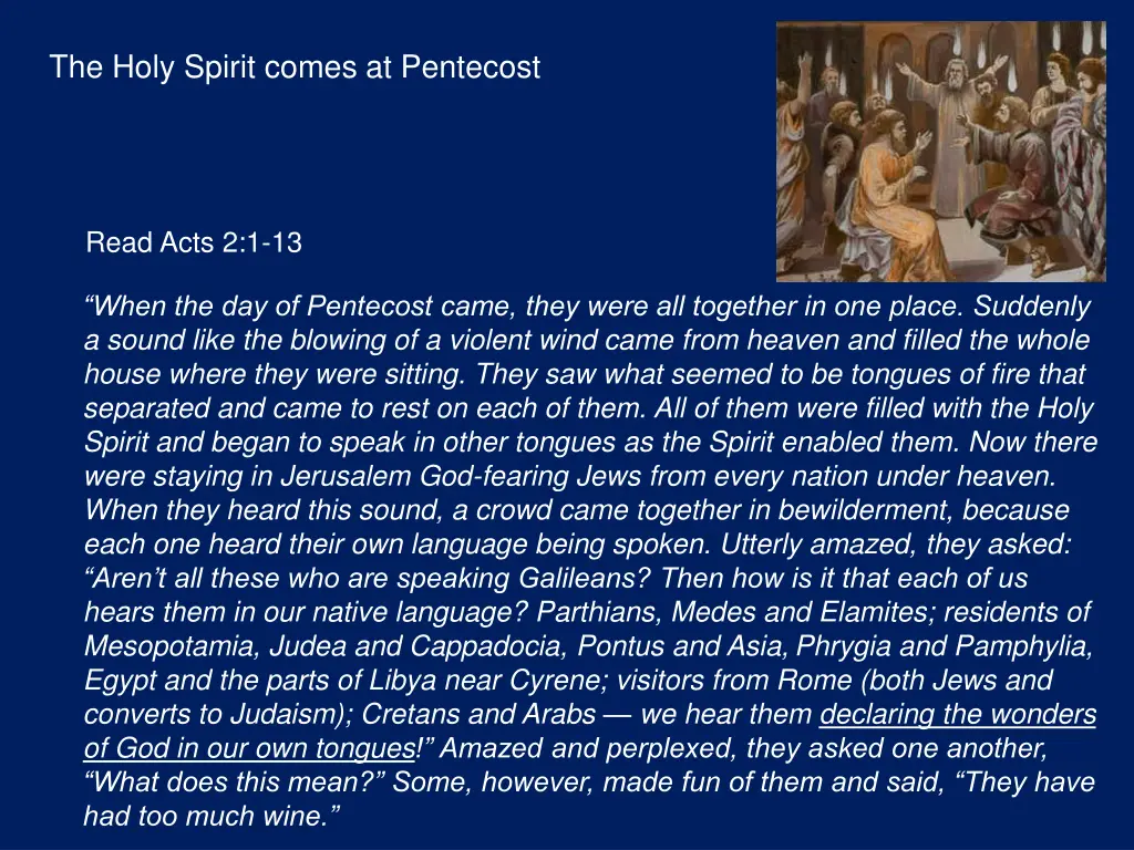 the holy spirit comes at pentecost