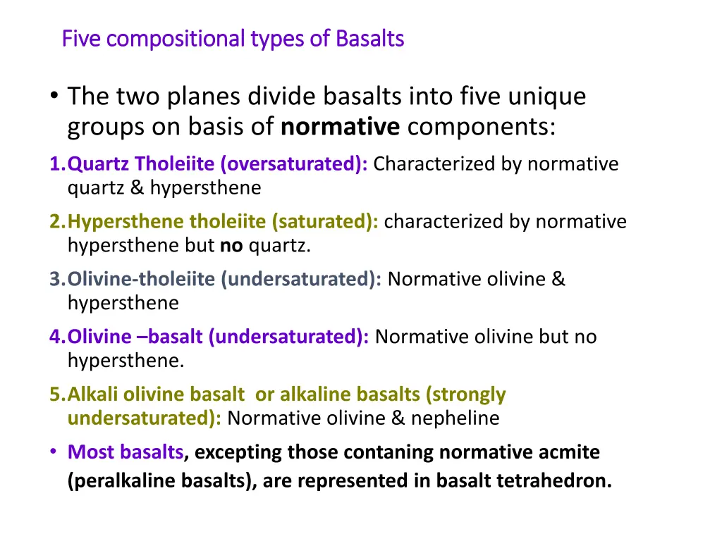 five compositional types of basalts five