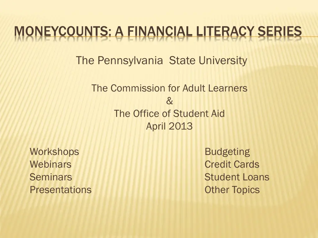 moneycounts a financial literacy series