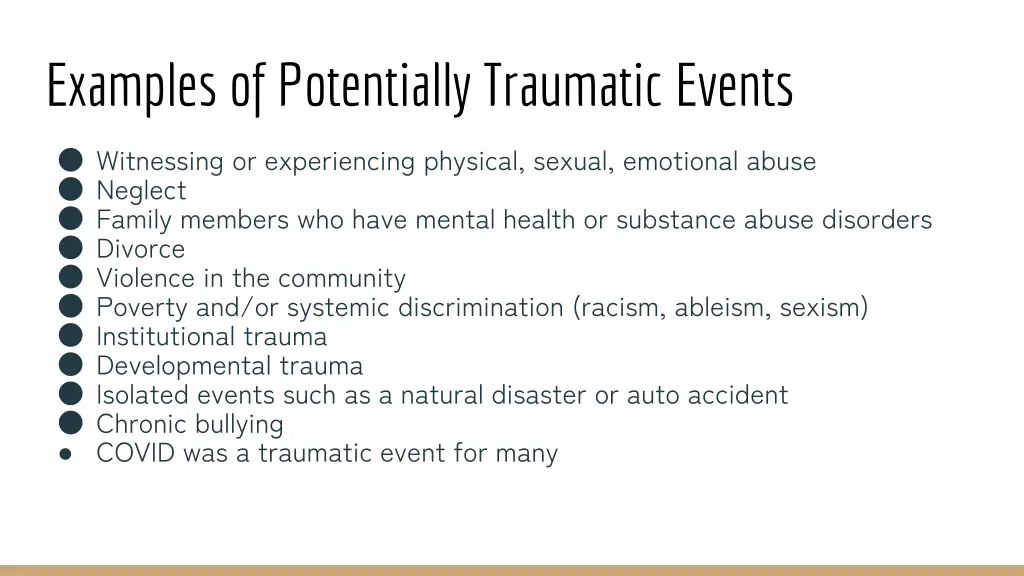 examples of potentially traumatic events