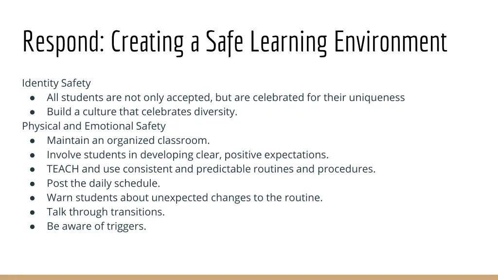 respond creating a safe learning environment