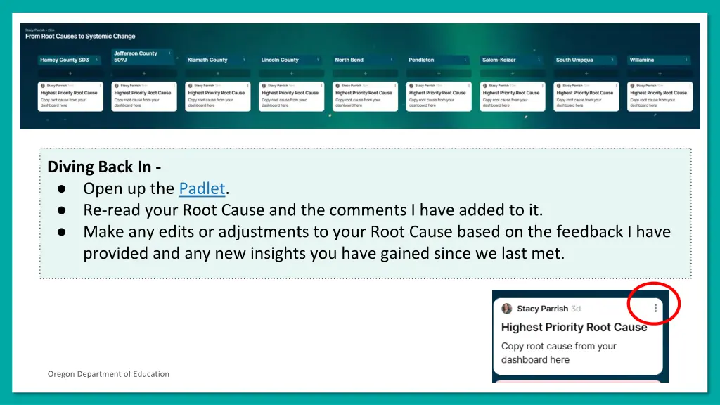 diving back in open up the padlet re read your