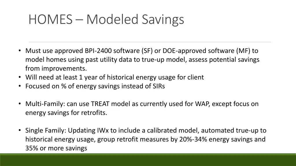 homes modeled savings