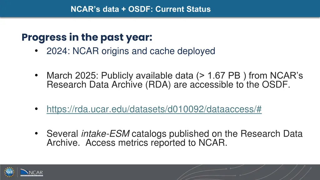 ncar s data osdf current status