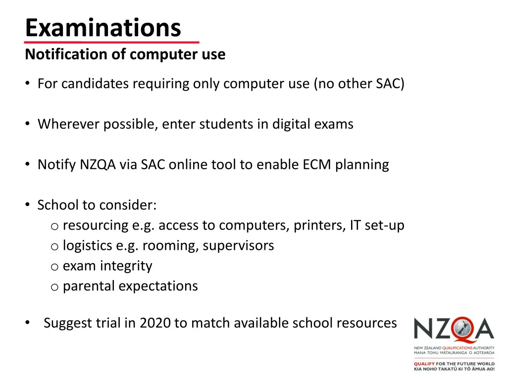 examinations notification of computer use