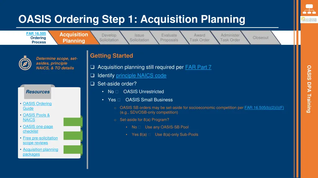 oasis ordering step 1 acquisition planning