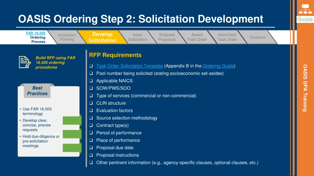 oasis ordering step 2 solicitation development