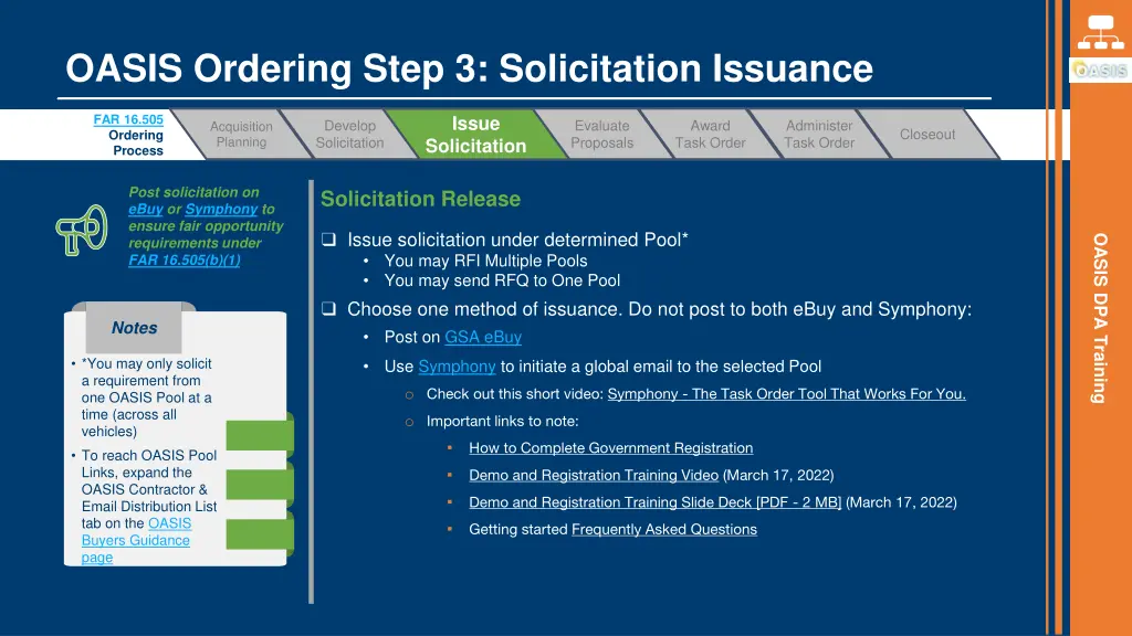 oasis ordering step 3 solicitation issuance