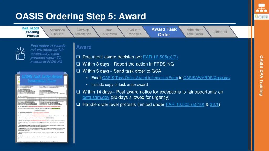 oasis ordering step 5 award