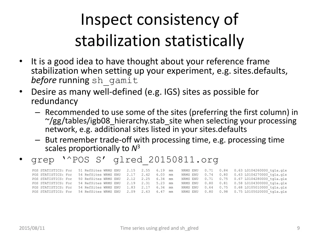 inspect consistency of stabilization statistically