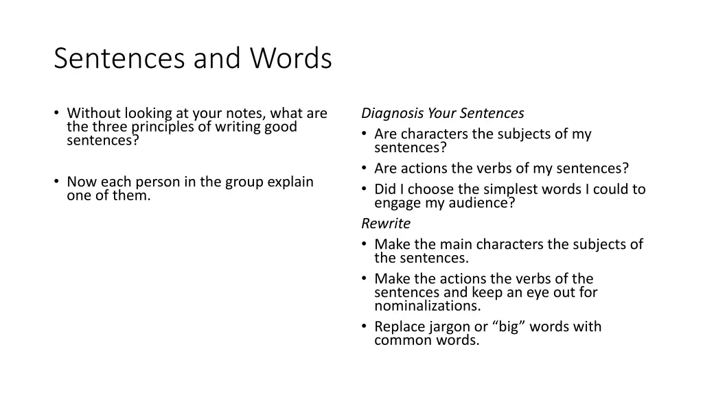 sentences and words