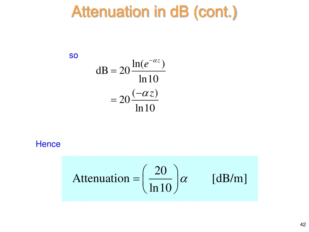 attenuation in db cont