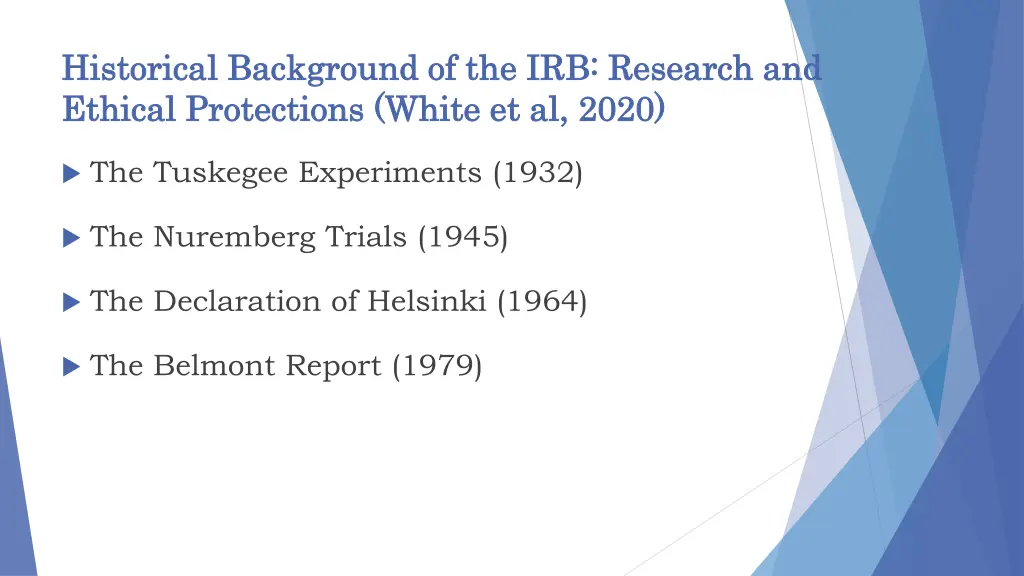 historical background of the irb research