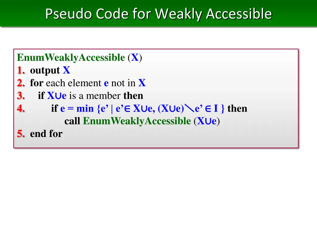 pseudo code for weakly accessible