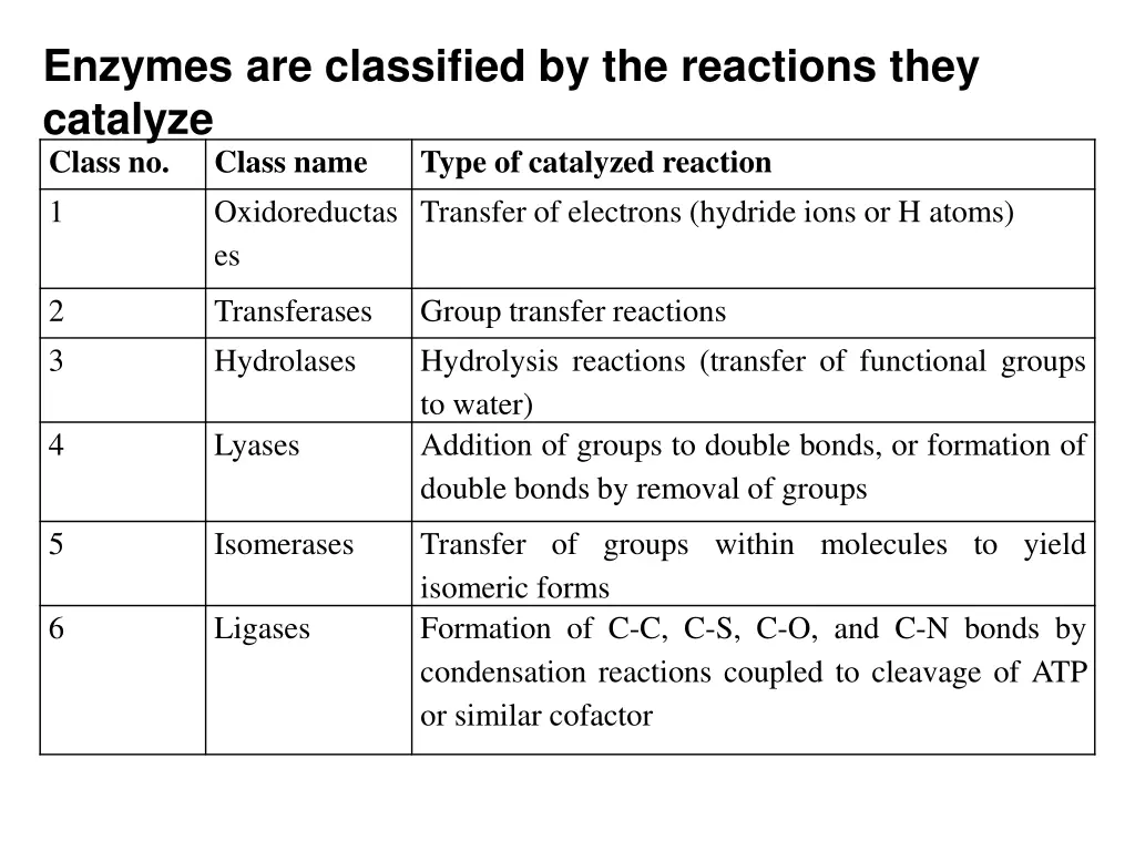 enzymes are classified by the reactions they