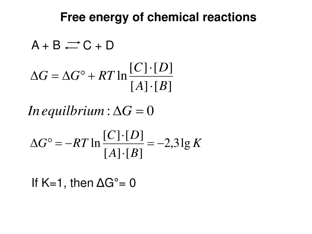 free energy of chemical reactions