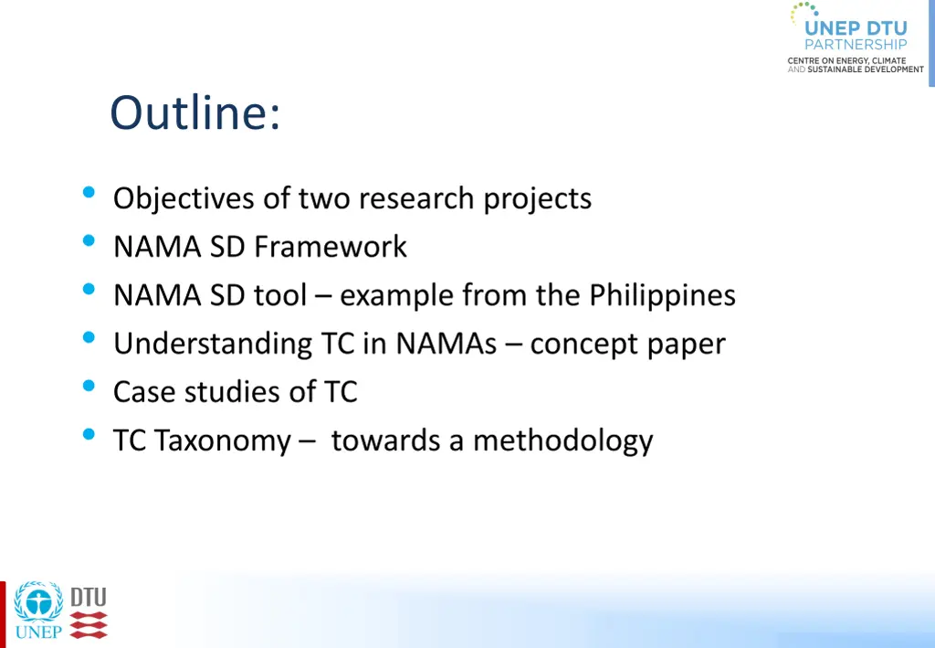 outline objectives of two research projects nama