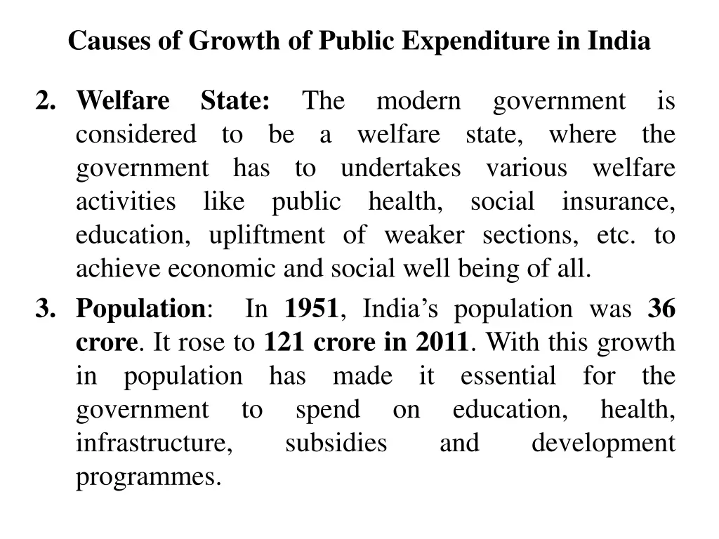 causes of growth of public expenditure in india 2
