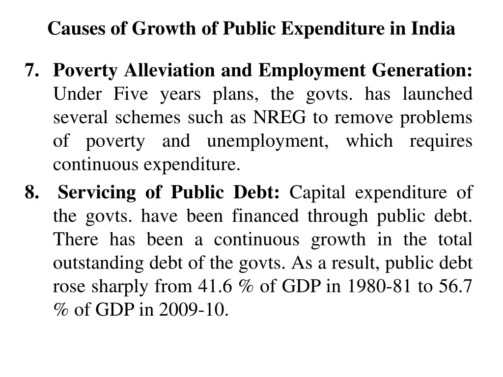 causes of growth of public expenditure in india 5