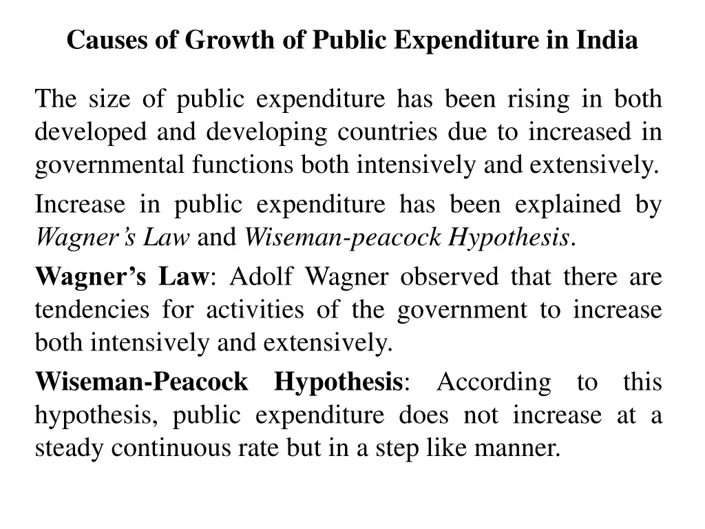causes of growth of public expenditure in india