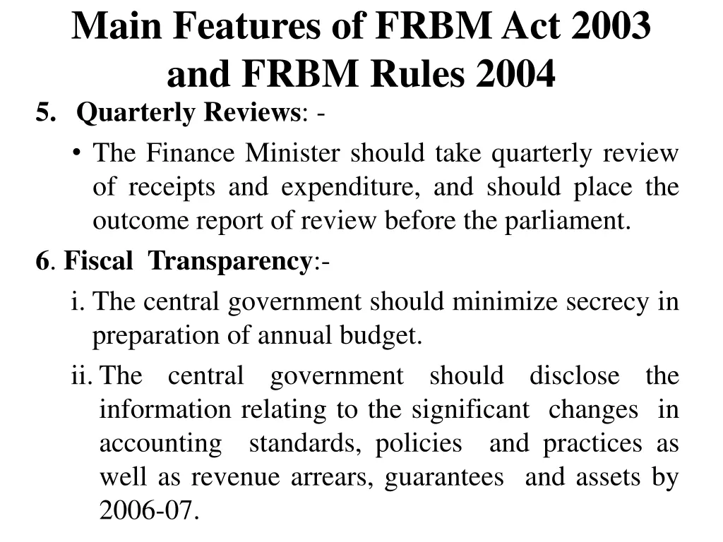main features of frbm act 2003 and frbm rules 2004 2