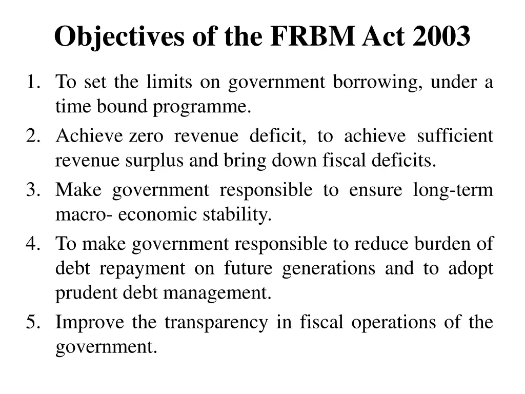 objectives of the frbm act 2003