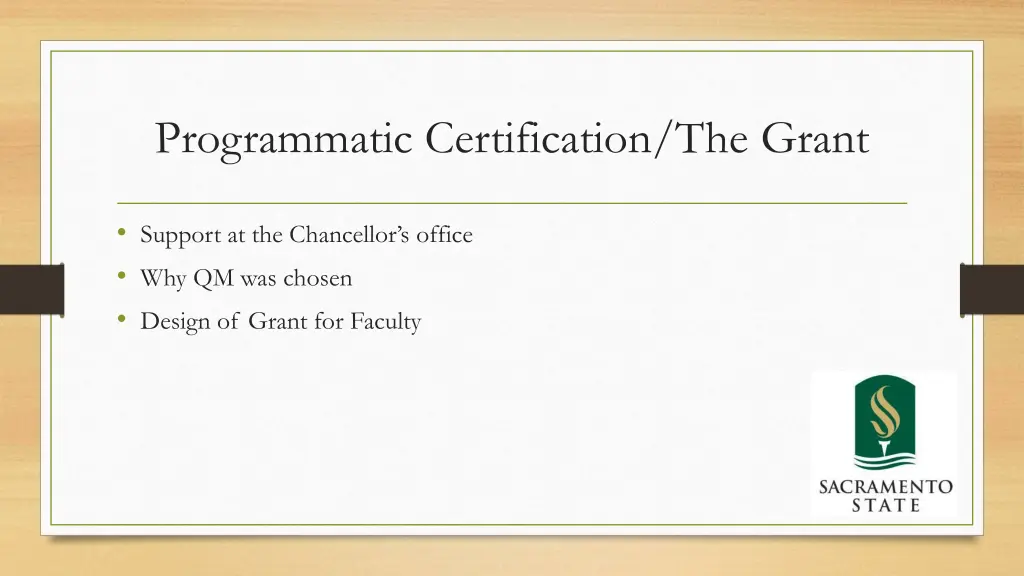 programmatic certification the grant