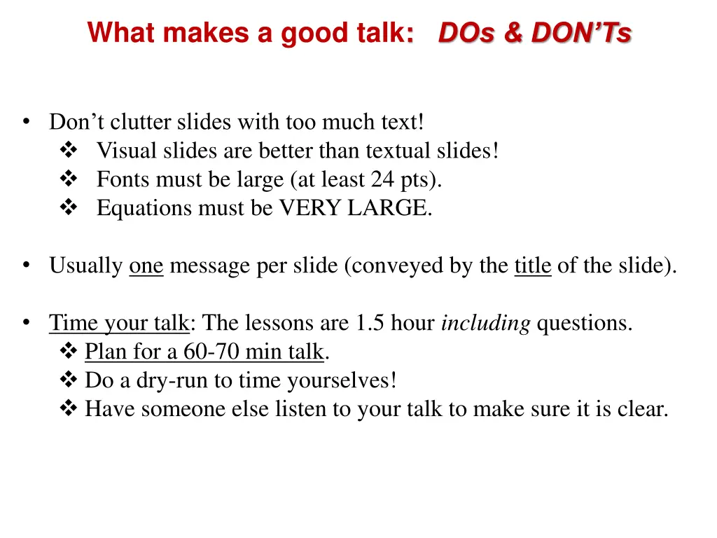 what makes a good talk dos don ts 1