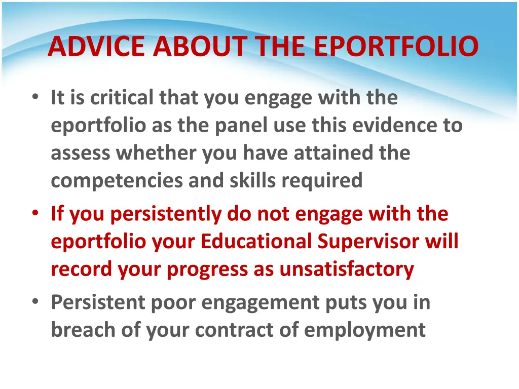 advice about the eportfolio
