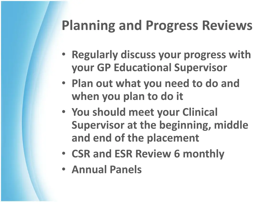 planning and progress reviews