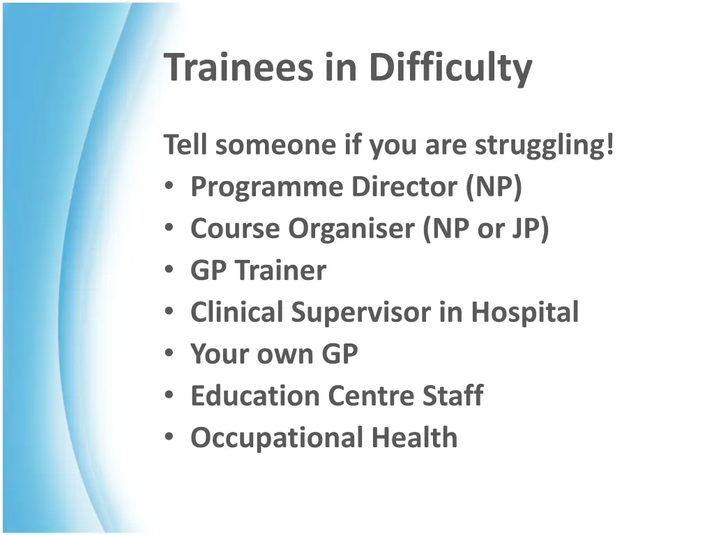 trainees in difficulty