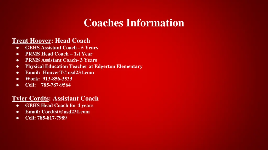 coaches information