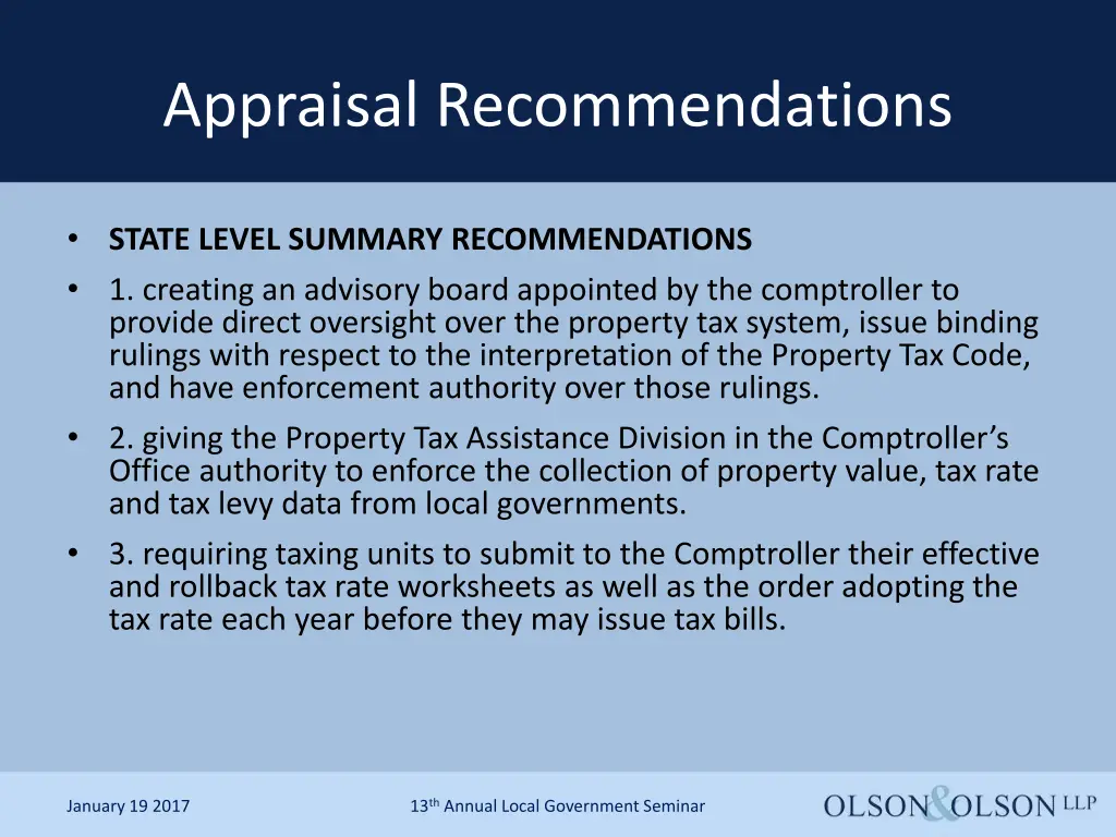 appraisal recommendations