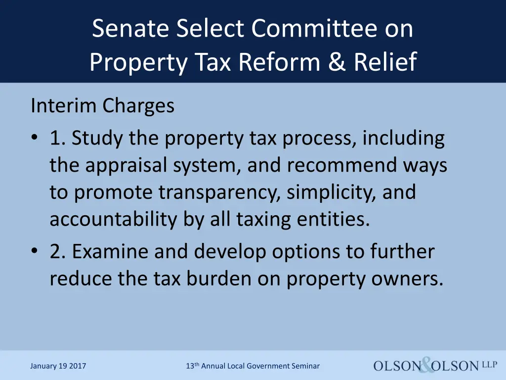 senate select committee on property tax reform