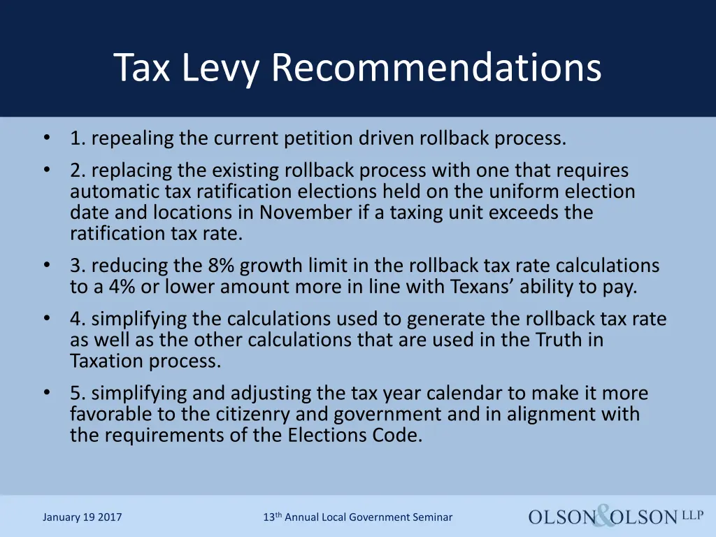 tax levy recommendations