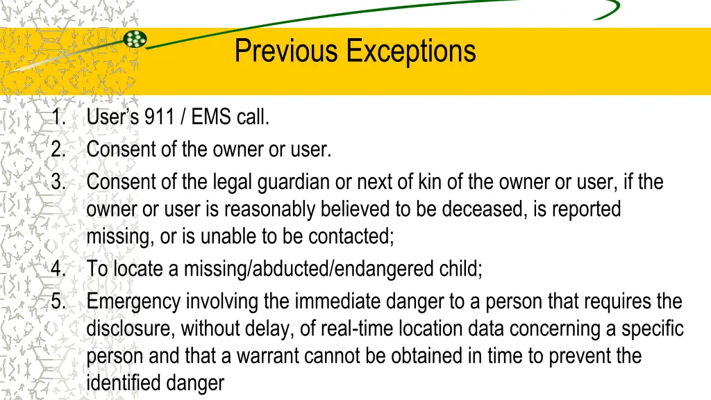 previous exceptions