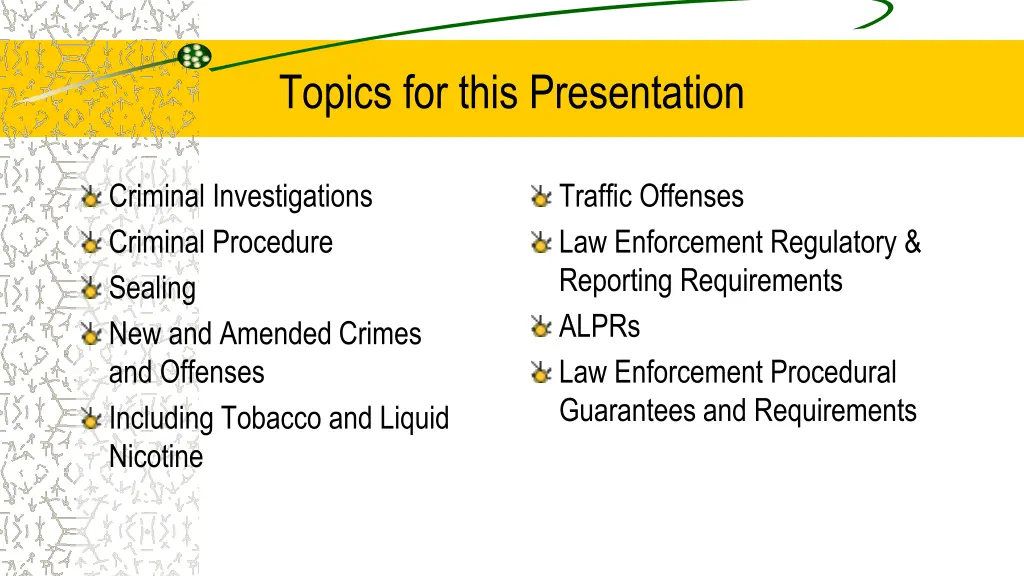 topics for this presentation