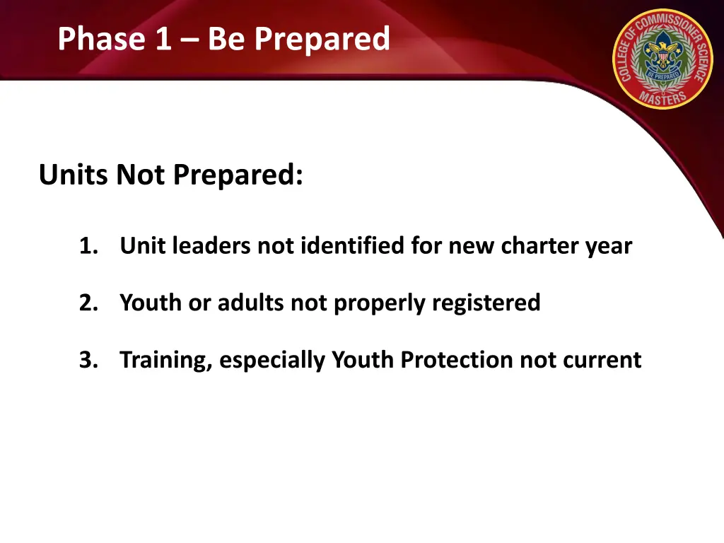 phase 1 be prepared