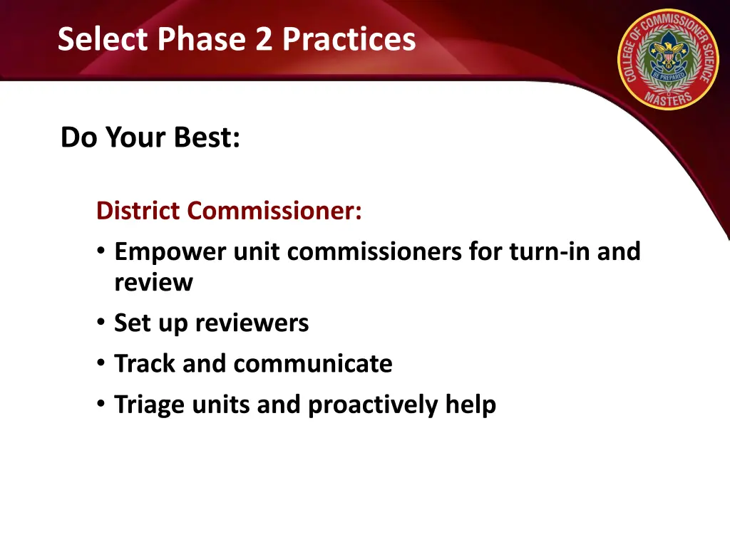 select phase 2 practices