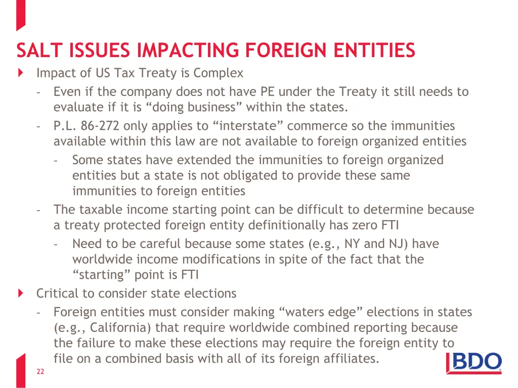 salt issues impacting foreign entities impact