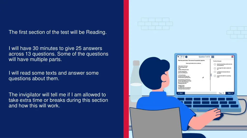 the first section of the test will be reading